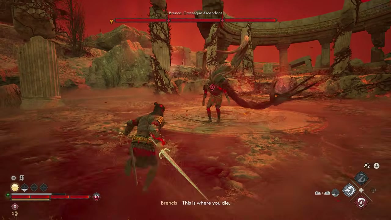 Brencis, Grotesque Ascendant health bar above the transformed boss with long branching limbs