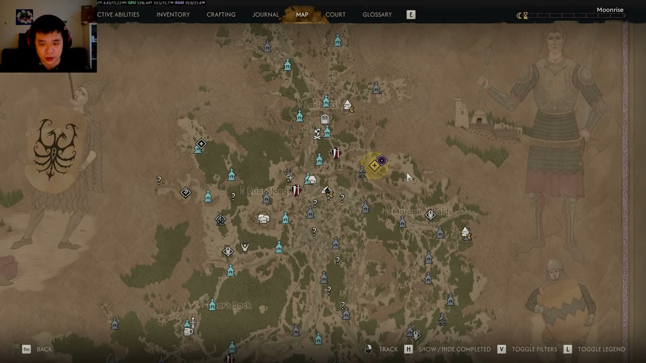 Map with The Champion of Old search circle north of the Maragir Wealds label.